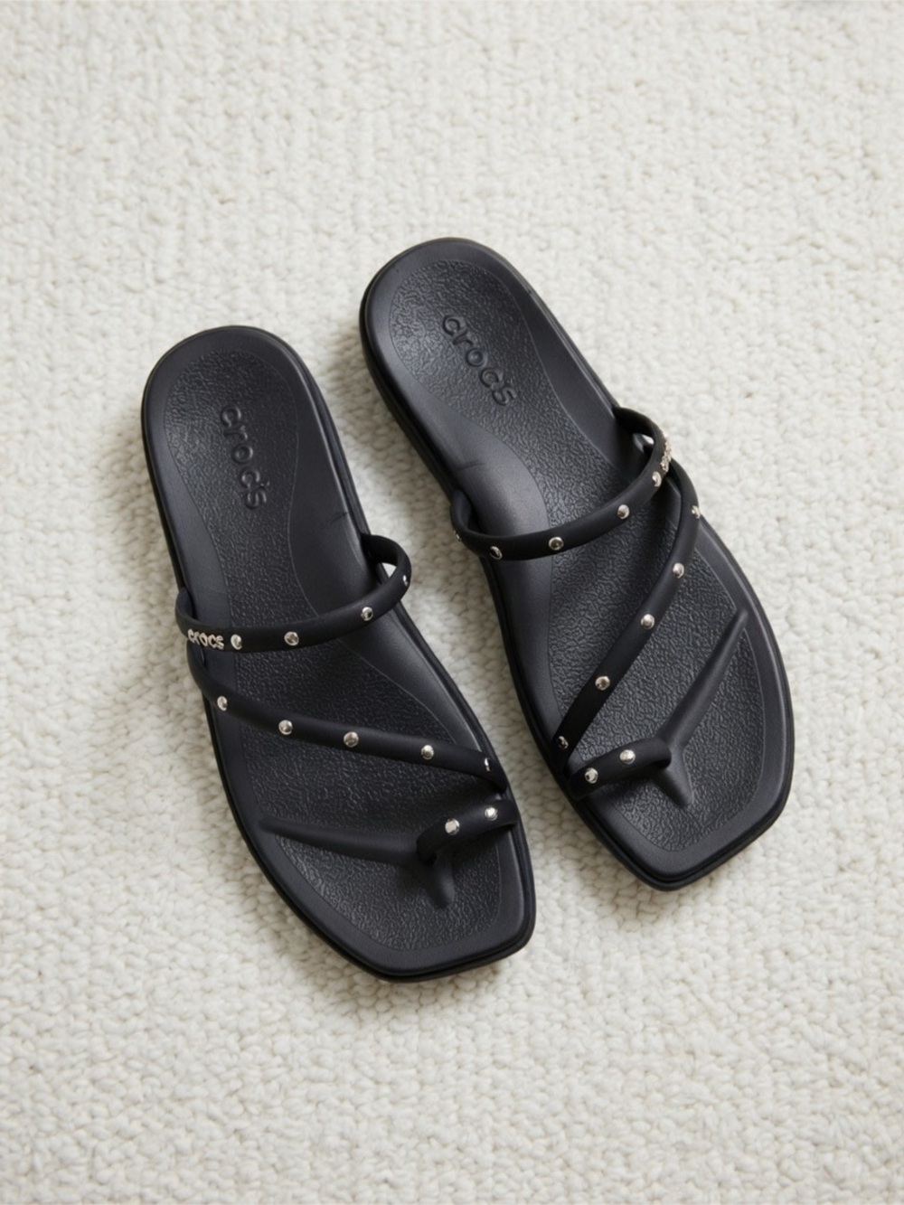 CROCS Black Stud-Embellished Toe-Loop Sandals